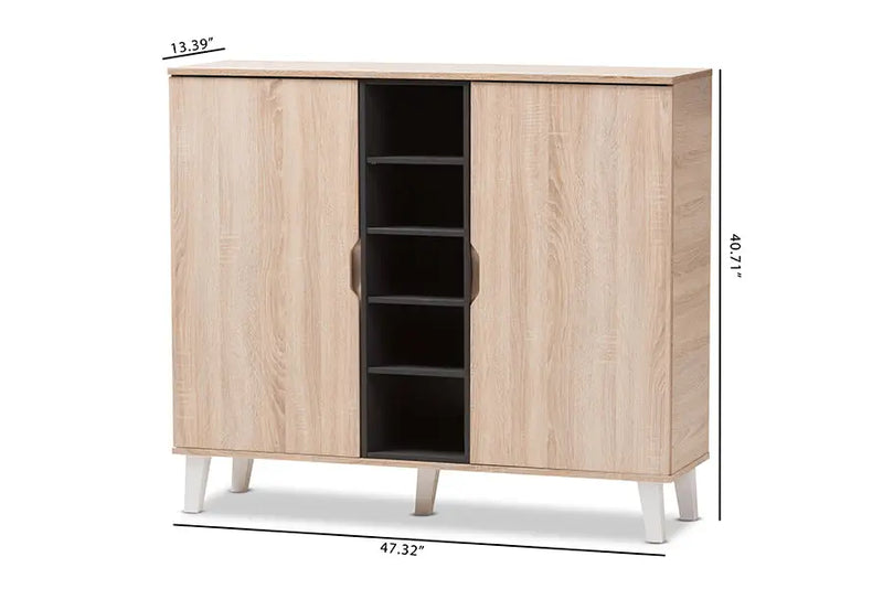 Valina 2-door Oak/Grey Wood Shoe Cabinet iHome Studio