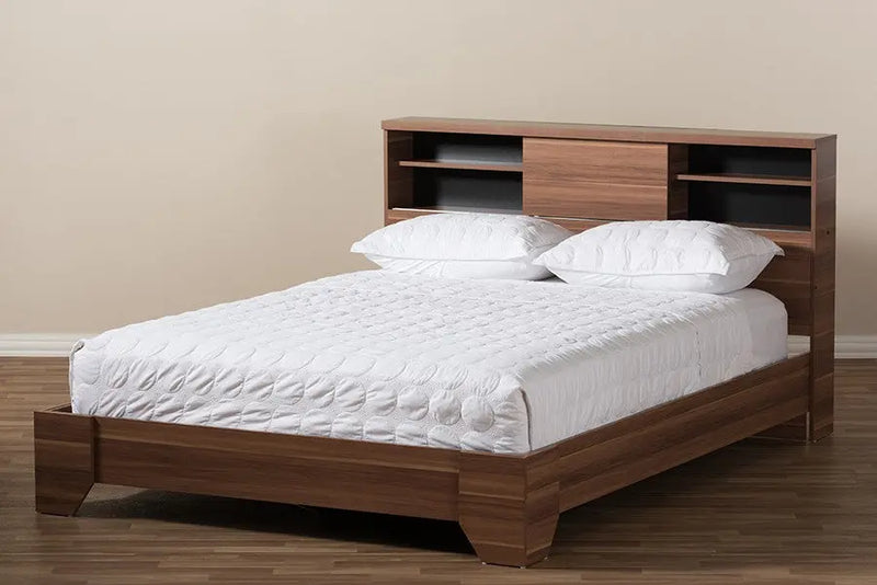 Vanda Two-Tone Walnut & Black Wood Platform Bed (Queen) iHome Studio