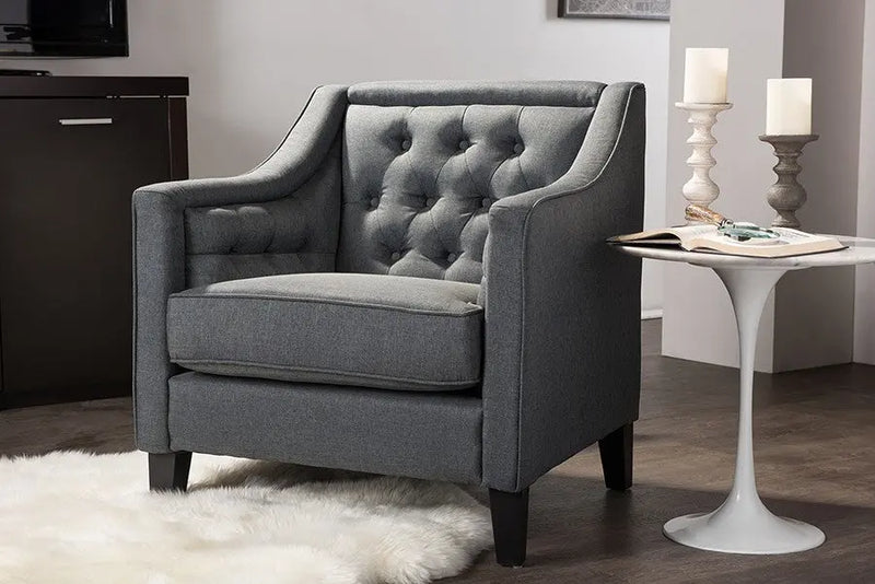 Vienna Grey Fabric Upholstered Button-tufted Armchair iHome Studio
