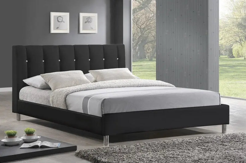 Vino Black Faux Leather Platform Bed w/Upholstered Headboard (Full) iHome Studio