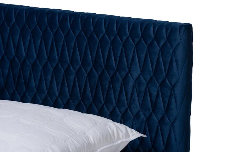 Violet Royal Blue Velvet Fabric Upholstered Bed (Full) iHome Studio