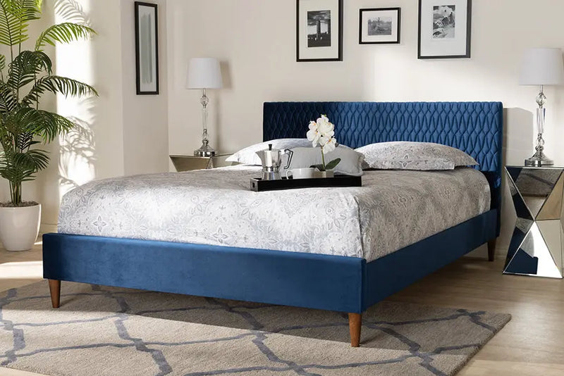 Violet Royal Blue Velvet Fabric Upholstered Bed (Full) iHome Studio