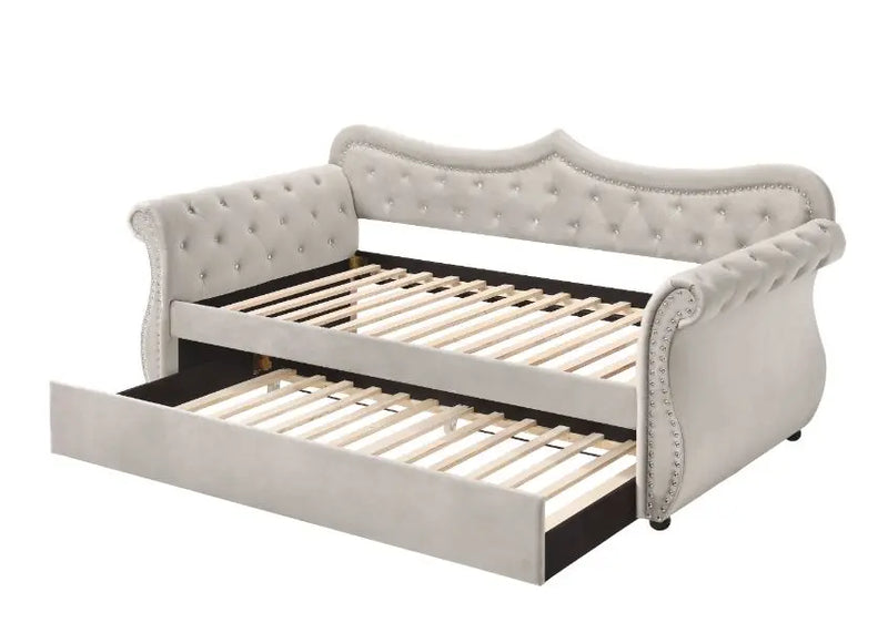 Violet Tufted Twin Daybed, Sleigh Arms - Beige iHome Studio