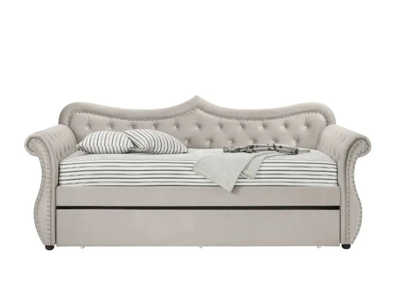Violet Tufted Twin Daybed, Sleigh Arms - Beige iHome Studio