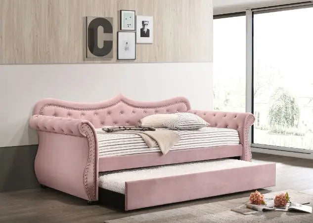 Violet Tufted Twin Daybed, Sleigh Arms - Pink iHome Studio