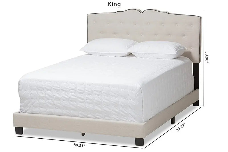 Vivienne Light Beige Fabric Upholstered Bed (King) iHome Studio