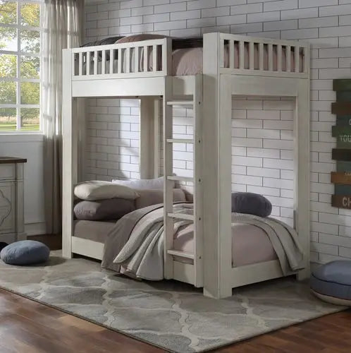 Vivienne Twin Bunk Bed, Weathered White Finish iHome Studio