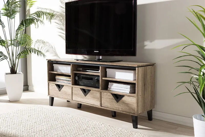 Wales Modern and Contemporary Light Brown Wood 55-Inch TV Stand iHome Studio