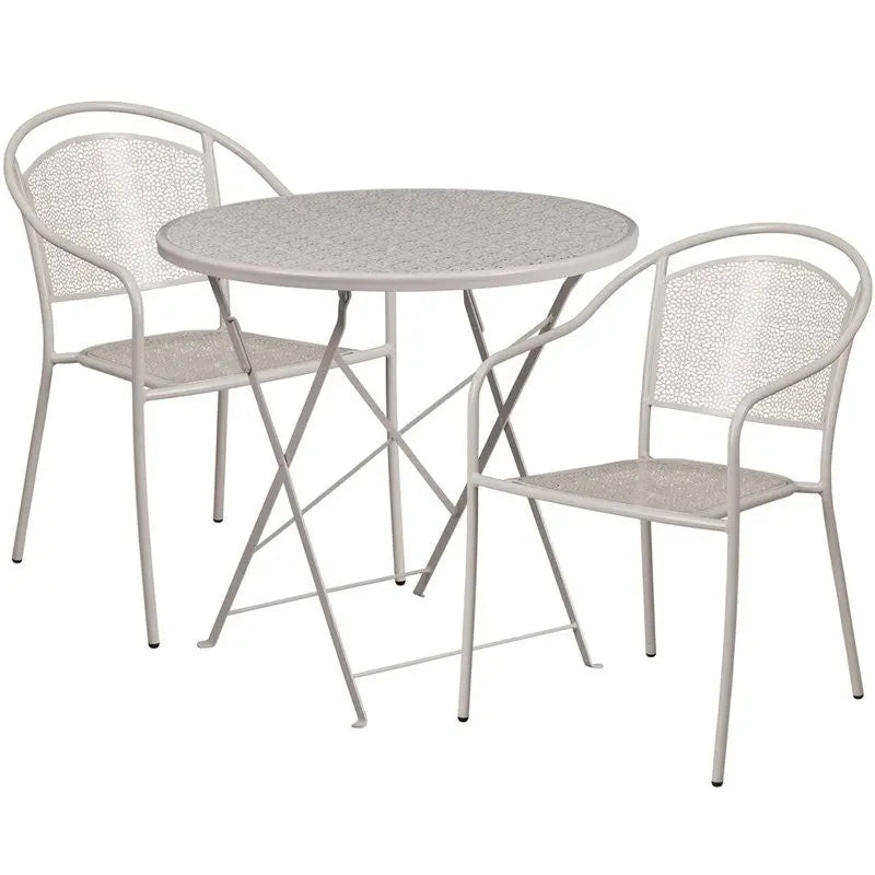 Westbury 3pcs Round 30'' Light Gray Steel Folding Table w/2 Round Back Chairs iHome Studio