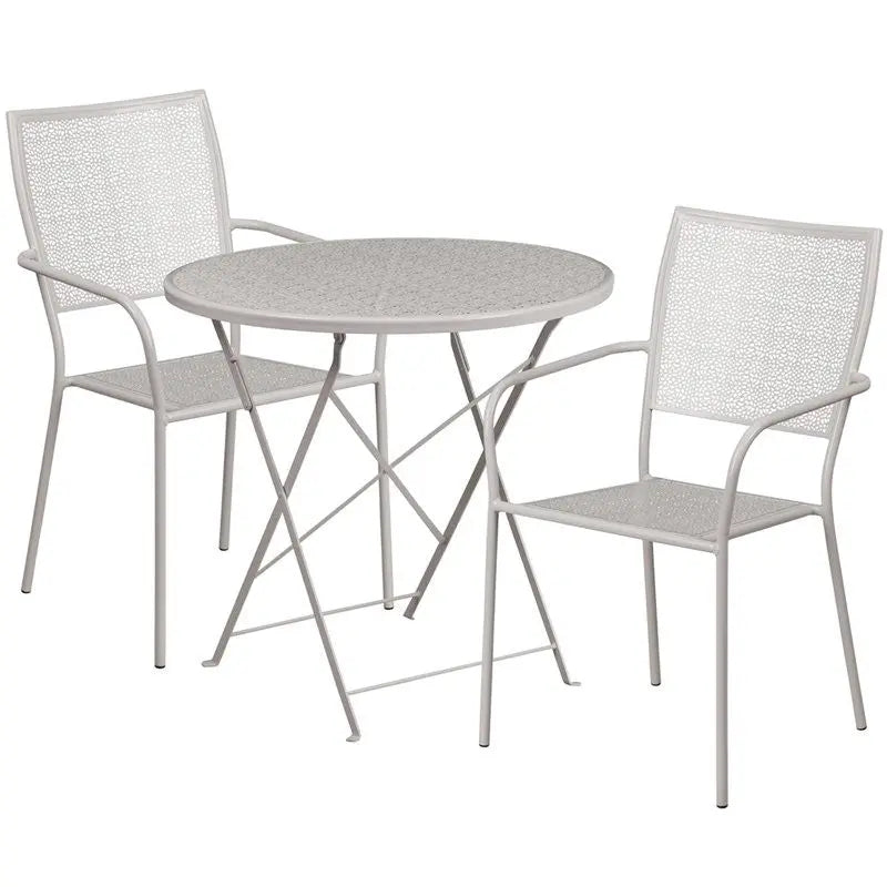 Westbury 3pcs Round 30'' Light Gray Steel Folding Table w/2 Square Back Chairs iHome Studio