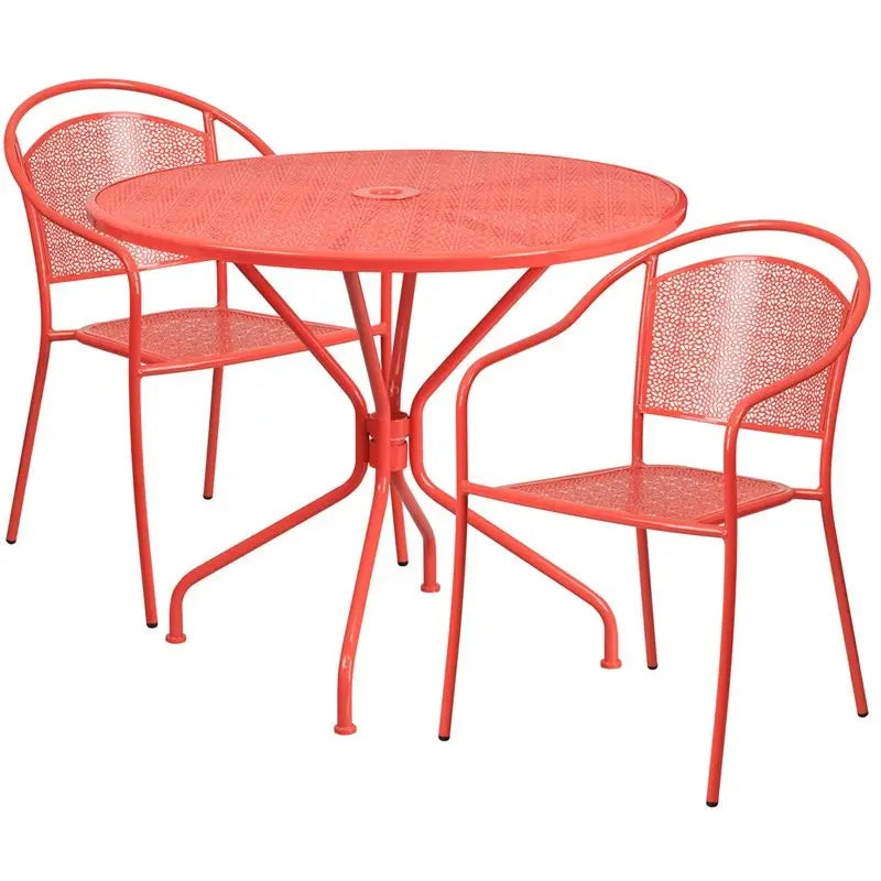 Westbury 3pcs Round 35.25'' Coral Steel Table w/2 Round Back Chairs iHome Studio