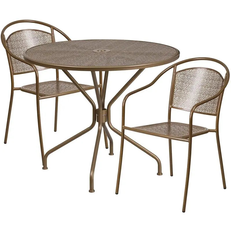 Westbury 3pcs Round 35.25'' Gold Steel Table w/2 Round Back Chairs iHome Studio