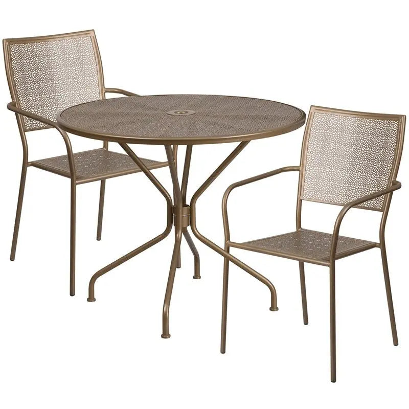 Westbury 3pcs Round 35.25'' Gold Steel Table w/2 Square Back Chairs iHome Studio