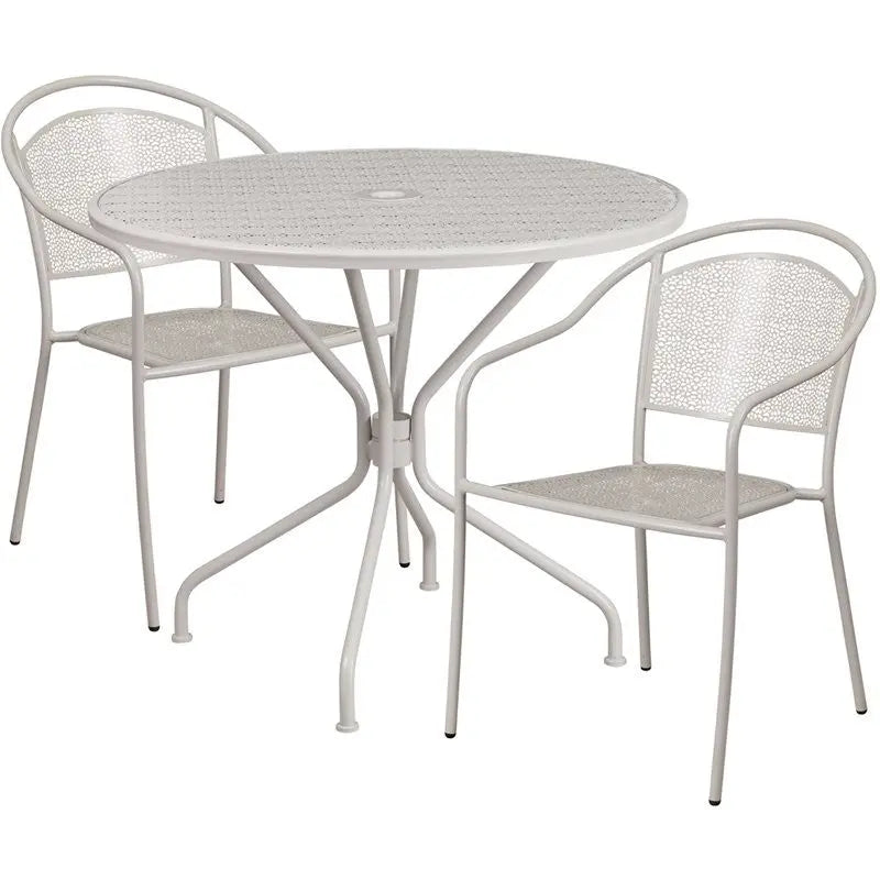 Westbury 3pcs Round 35.25'' Light Gray Steel Table w/2 Round Back Chairs iHome Studio
