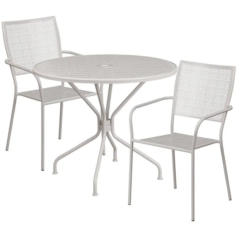 Westbury 3pcs Round 35.25'' Light Gray Steel Table w/2 Square Back Chairs iHome Studio