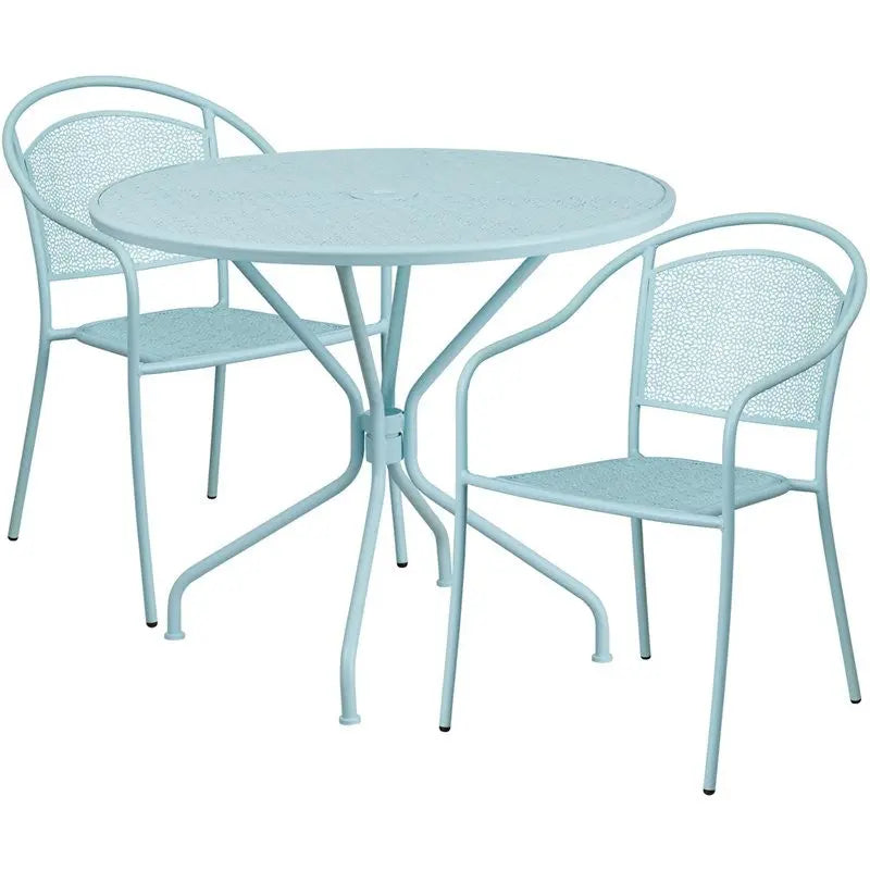 Westbury 3pcs Round 35.25'' Sky Blue Steel Table w/2 Round Back Chairs iHome Studio