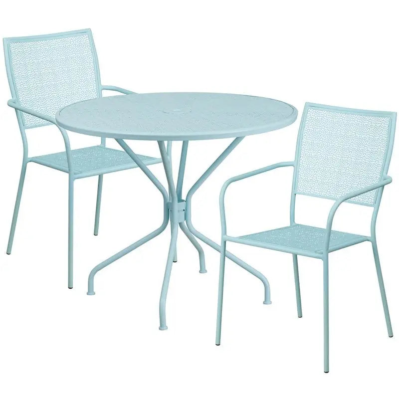 Westbury 3pcs Round 35.25'' Sky Blue Steel Table w/2 Square Back Chairs iHome Studio