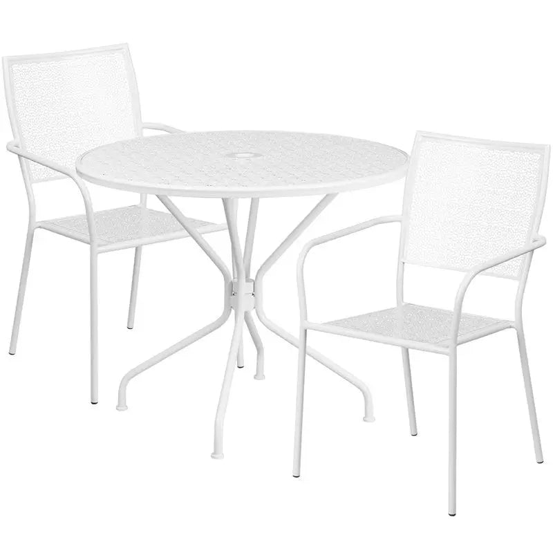 Westbury 3pcs Round 35.25'' White Steel Table w/2 Square Back Chairs iHome Studio