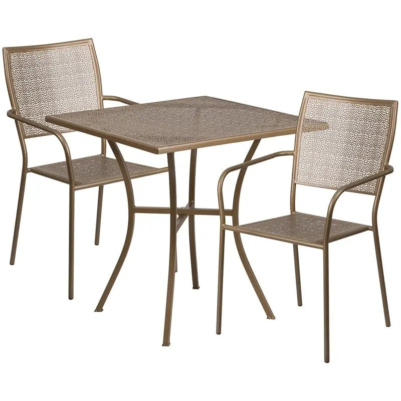 Westbury 3pcs Square 28'' Gold Steel Table w/2 Square Back Chairs iHome Studio
