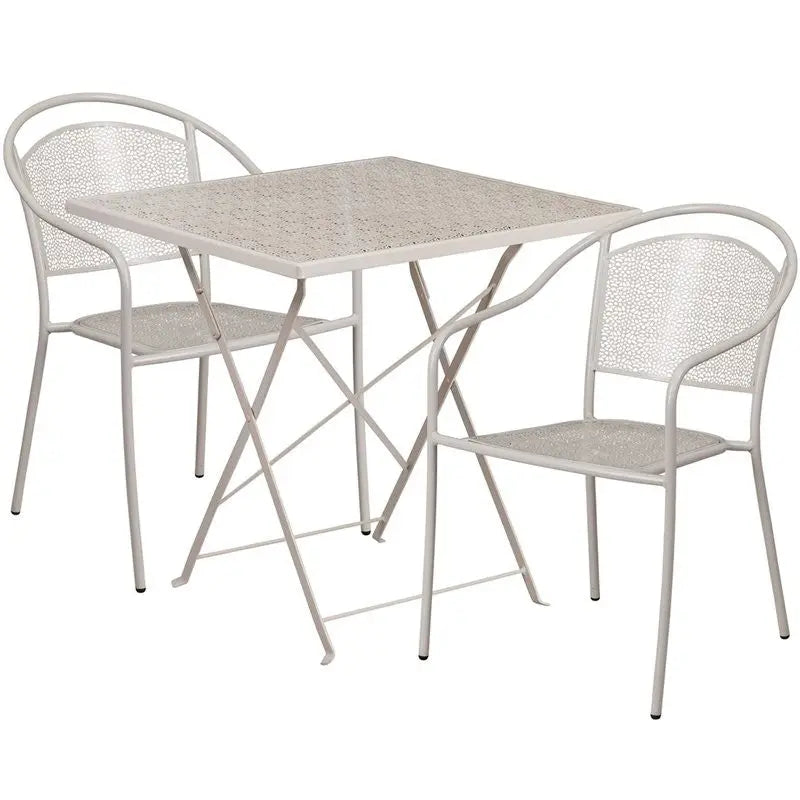 Westbury 3pcs Square 28'' Light Gray Steel Folding Table w/2 Round Back Chairs iHome Studio