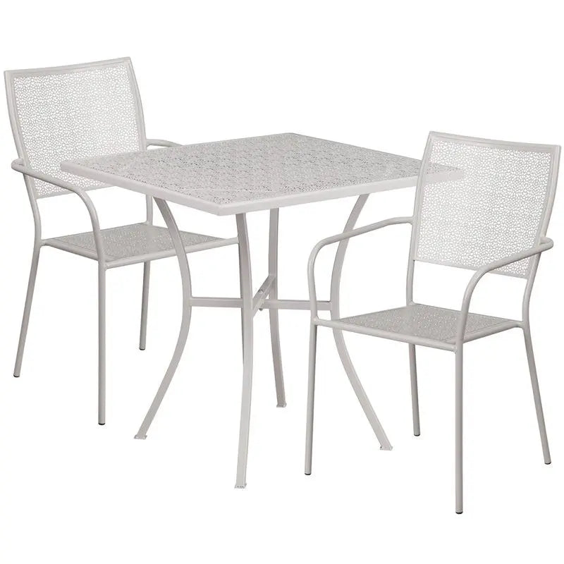 Westbury 3pcs Square 28'' Light Gray Steel Table w/2 Square Back Chairs iHome Studio