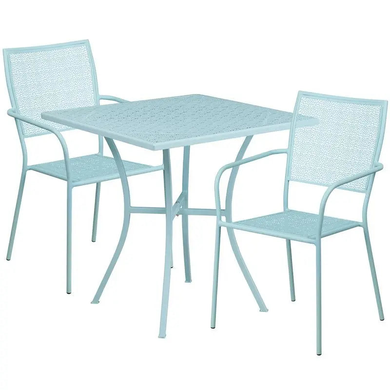 Westbury 3pcs Square 28'' Sky Blue Steel Table w/2 Square Back Chairs iHome Studio