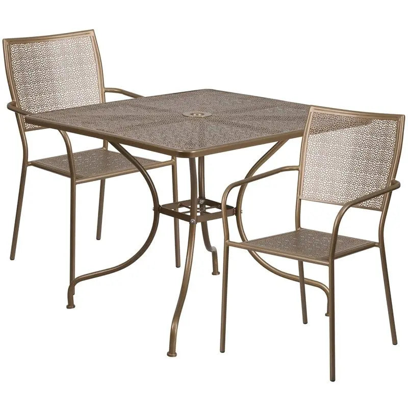 Westbury 3pcs Square 35.5'' Gold Steel Table w/2 Square Back Chairs iHome Studio