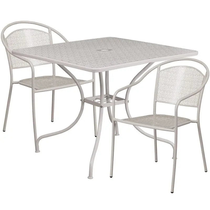 Westbury 3pcs Square 35.5'' Light Gray Steel Table w/2 Round Back Chairs iHome Studio