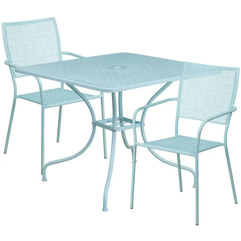 Westbury 3pcs Square 35.5'' Sky Blue Steel Table w/2 Square Back Chairs iHome Studio