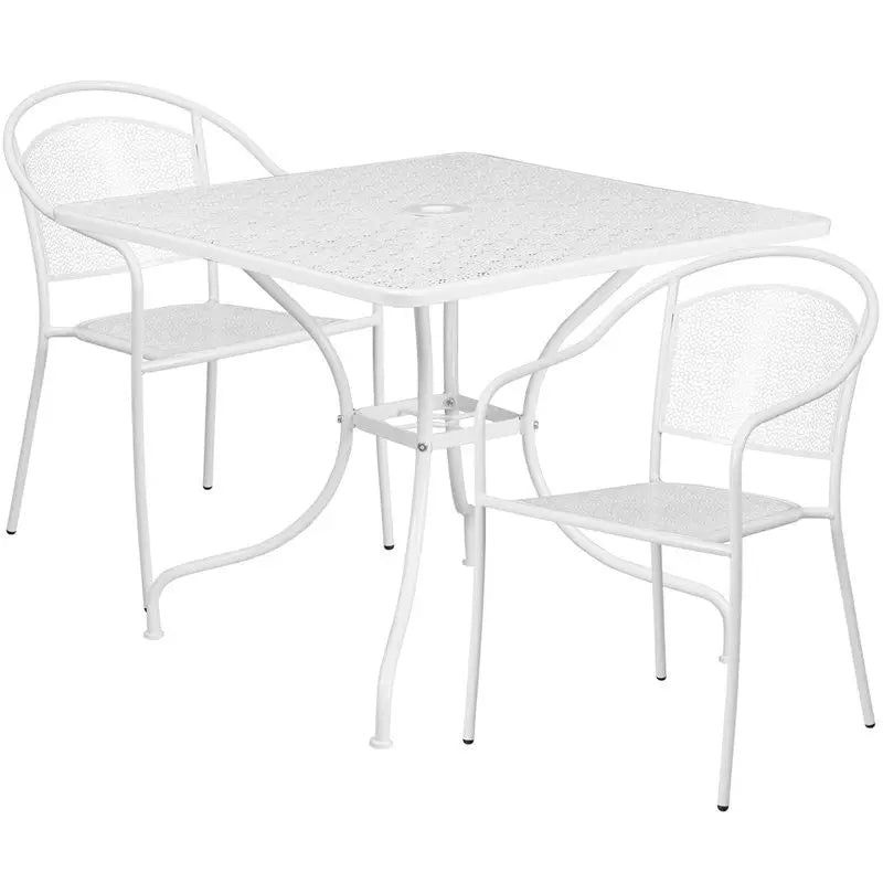 Westbury 3pcs Square 35.5'' White Steel Table w/2 Round Back Chairs iHome Studio
