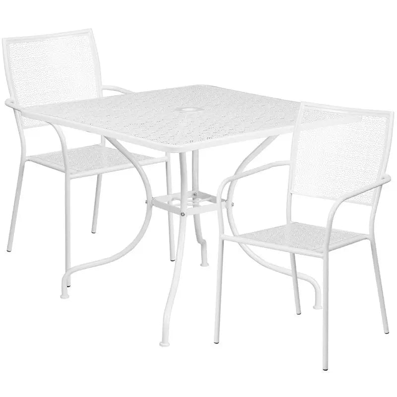 Westbury 3pcs Square 35.5'' White Steel Table w/2 Square Back Chairs iHome Studio