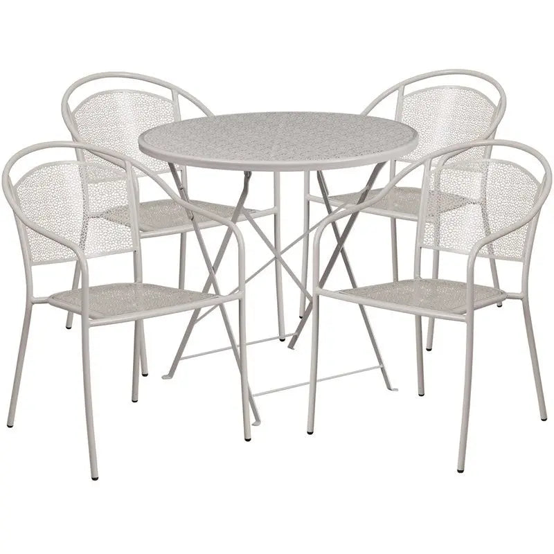 Westbury 5pcs Round 30'' Light Gray Steel Folding Table w/4 Round Back Chairs iHome Studio