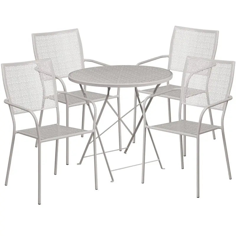 Westbury 5pcs Round 30'' Light Gray Steel Folding Table w/4 Square Back Chairs iHome Studio