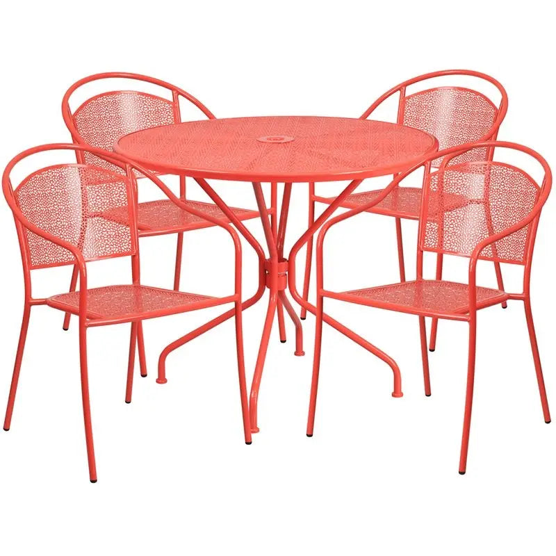 Westbury 5pcs Round 35.25'' Coral Steel Table w/4 Round Back Chairs iHome Studio