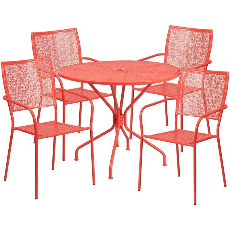 Westbury 5pcs Round 35.25'' Coral Steel Table w/4 Square Back Chairs iHome Studio
