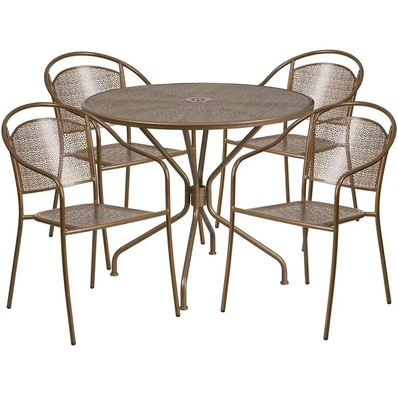 Westbury 5pcs Round 35.25'' Gold Steel Table w/4 Round Back Chairs iHome Studio