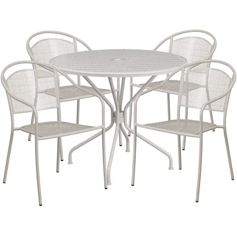 Westbury 5pcs Round 35.25'' Light Gray Steel Table w/4 Round Back Chairs iHome Studio