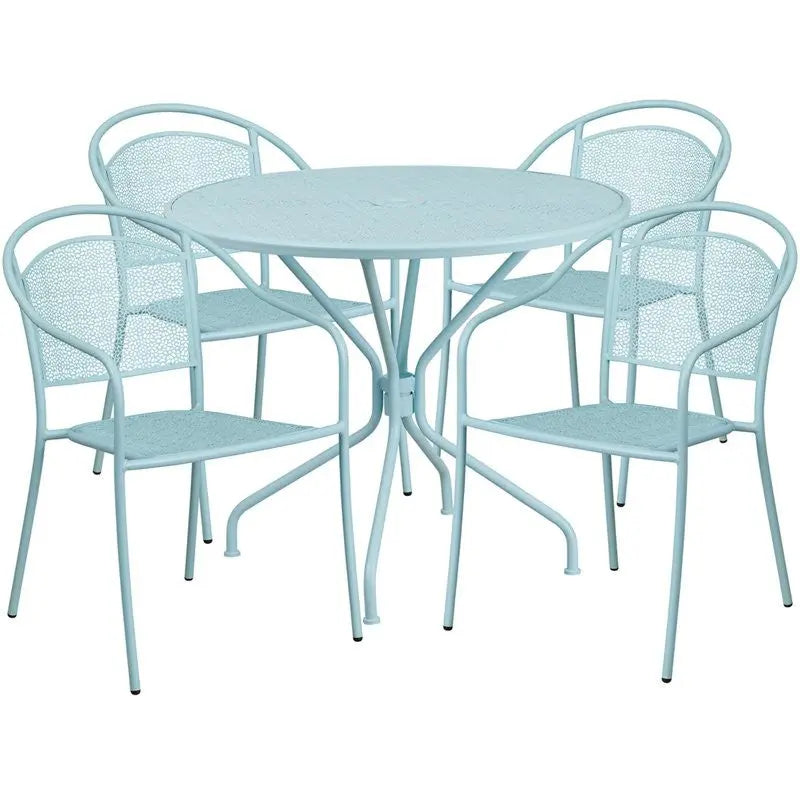 Westbury 5pcs Round 35.25'' Sky Blue Steel Table w/4 Round Back Chairs iHome Studio