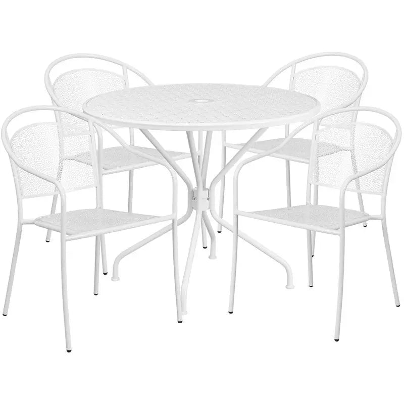 Westbury 5pcs Round 35.25'' White Steel Table w/4 Round Back Chairs iHome Studio