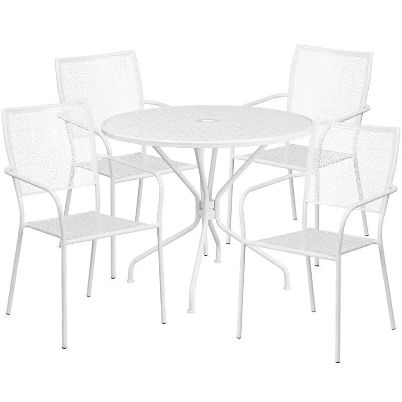 Westbury 5pcs Round 35.25'' White Steel Table w/4 Square Back Chairs iHome Studio