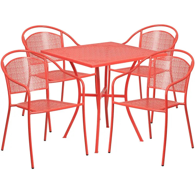 Westbury 5pcs Square 28'' Coral Steel Table w/4 Round Back Chairs iHome Studio