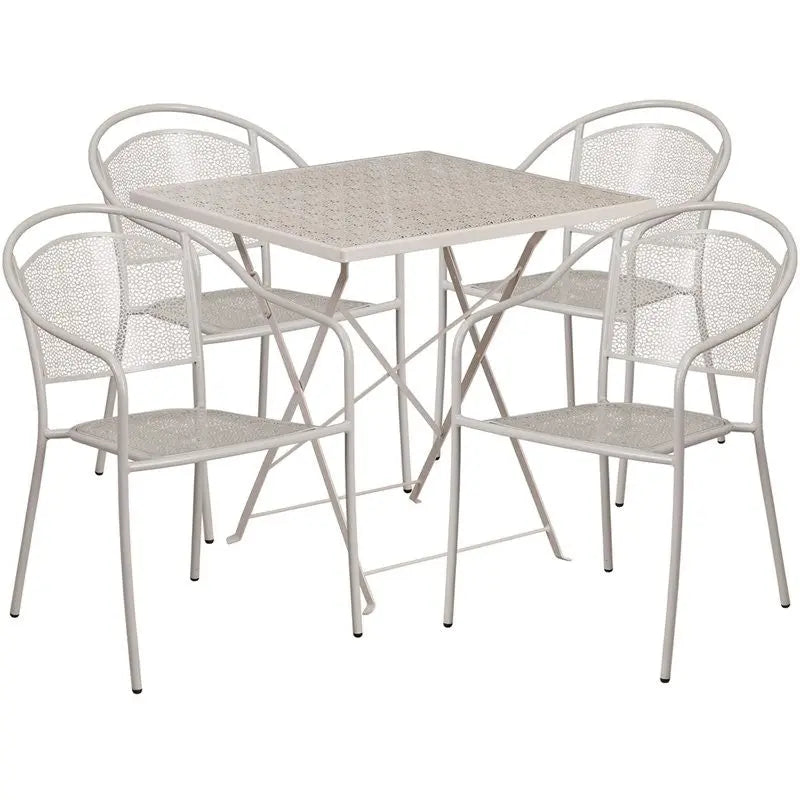 Westbury 5pcs Square 28'' Light Gray Steel Folding Table w/4 Round Back Chairs iHome Studio