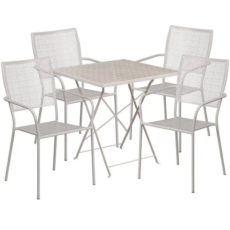 Westbury 5pcs Square 28'' Light Gray Steel Folding Table w/4 Square Back Chairs iHome Studio