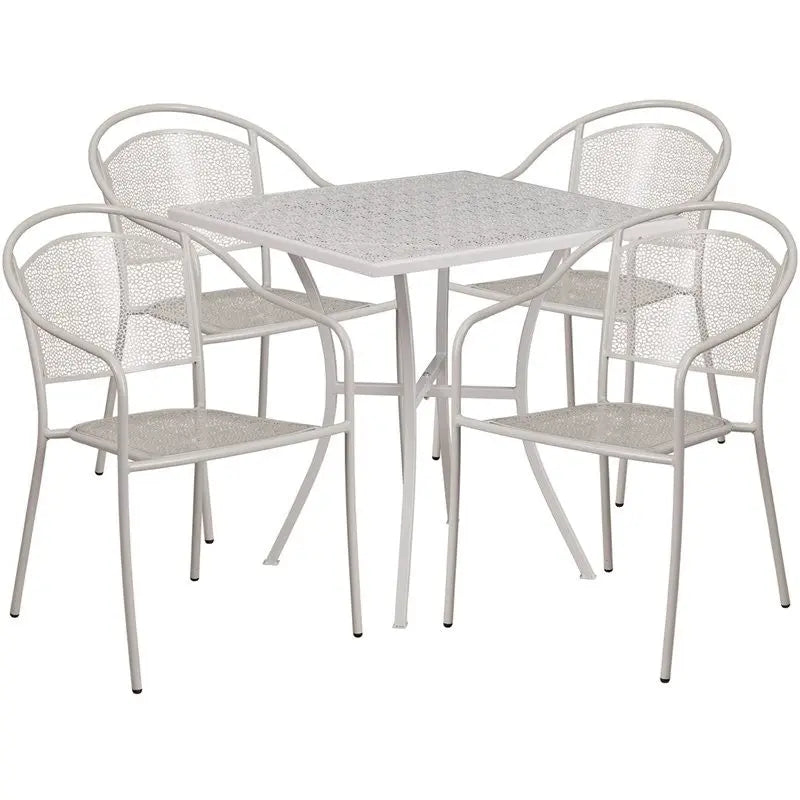 Westbury 5pcs Square 28'' Light Gray Steel Table w/4 Round Back Chairs iHome Studio