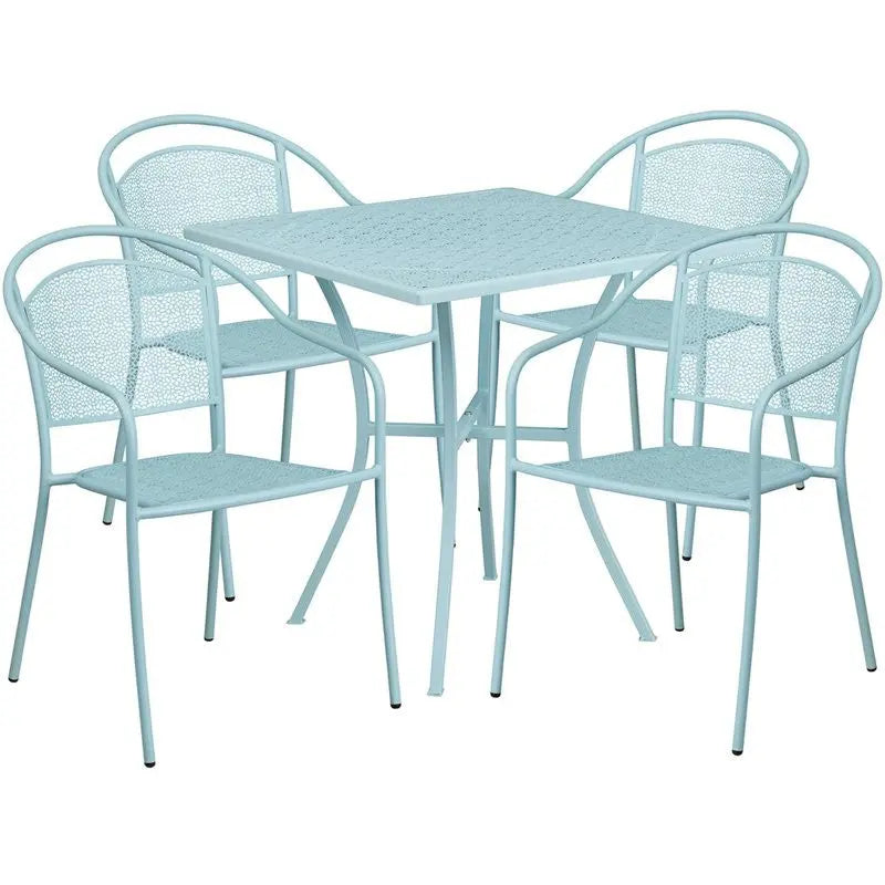 Westbury 5pcs Square 28'' Sky Blue Steel Table w/4 Round Back Chairs iHome Studio