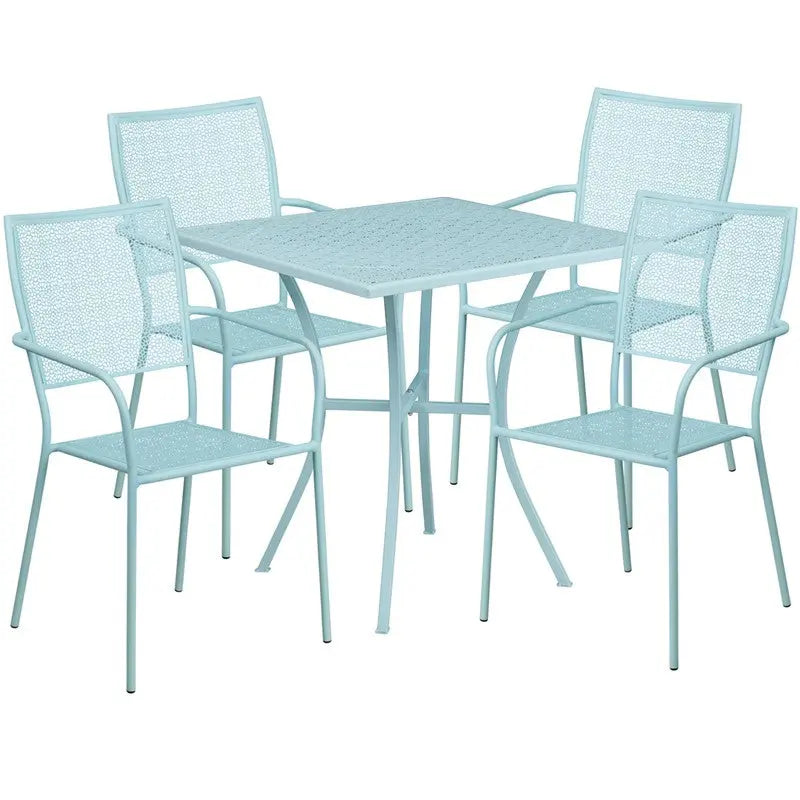 Westbury 5pcs Square 28'' Sky Blue Steel Table w/4 Square Back Chairs iHome Studio