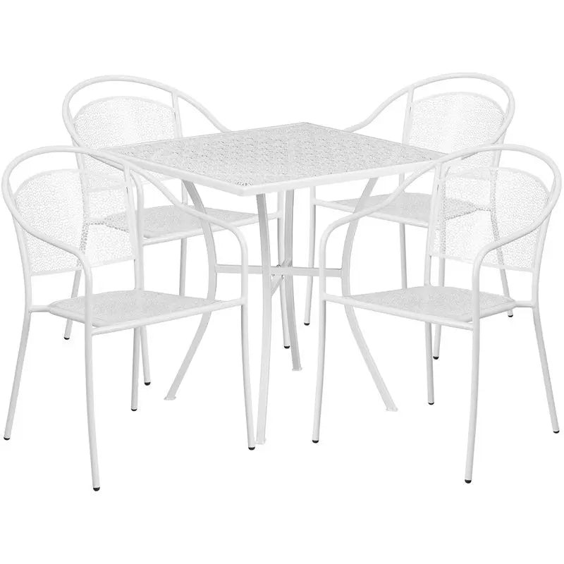 Westbury 5pcs Square 28'' White Steel Table w/4 Round Back Chairs iHome Studio