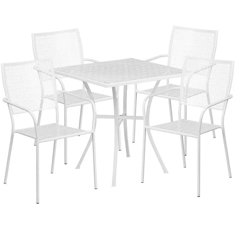 Westbury 5pcs Square 28'' White Steel Table w/4 Square Back Chairs iHome Studio