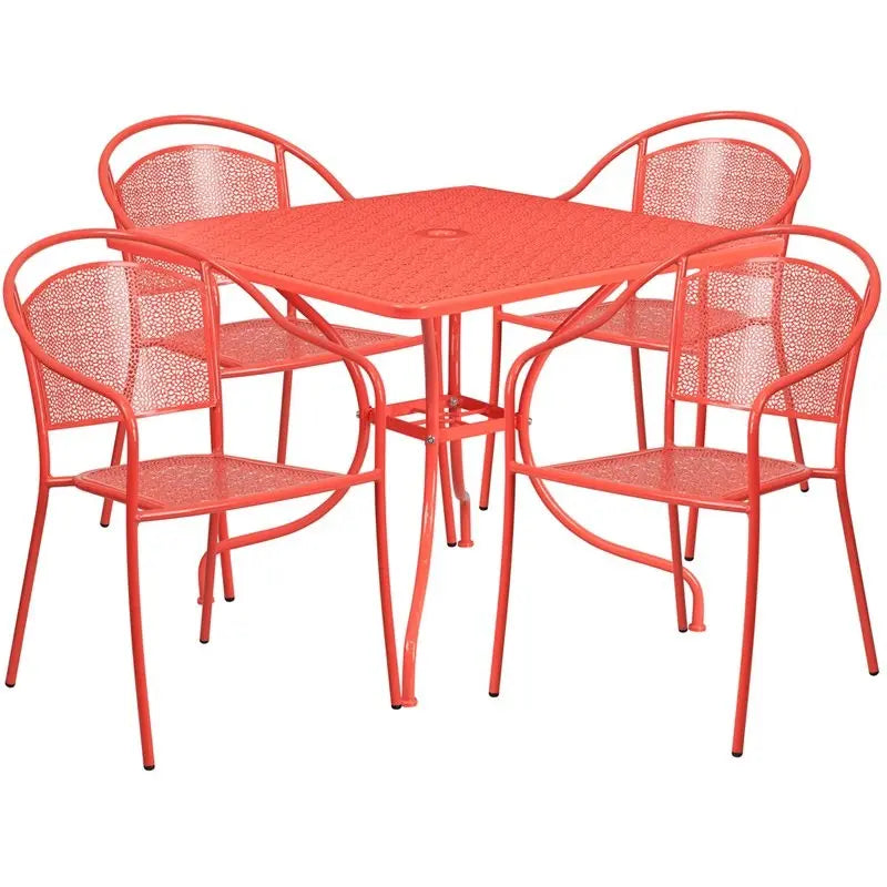 Westbury 5pcs Square 35.5'' Coral Steel Table w/4 Round Back Chairs iHome Studio