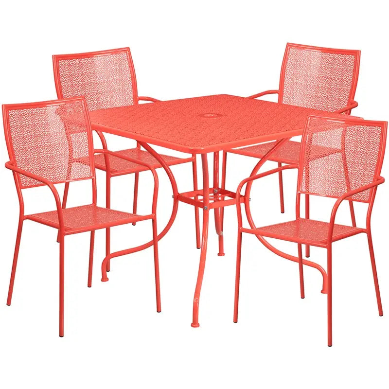 Westbury 5pcs Square 35.5'' Coral Steel Table w/4 Square Back Chairs iHome Studio